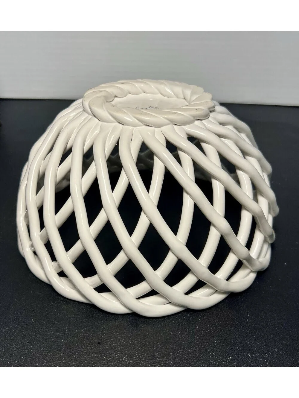 Arlington Designs 2000s Serving Bowl White Woven Lattice Ceramic, 8.5x4.5